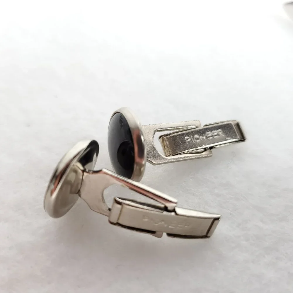 Vintage Cufflink Lot Silver Tone Black Brown Rhinestone 8 Pair